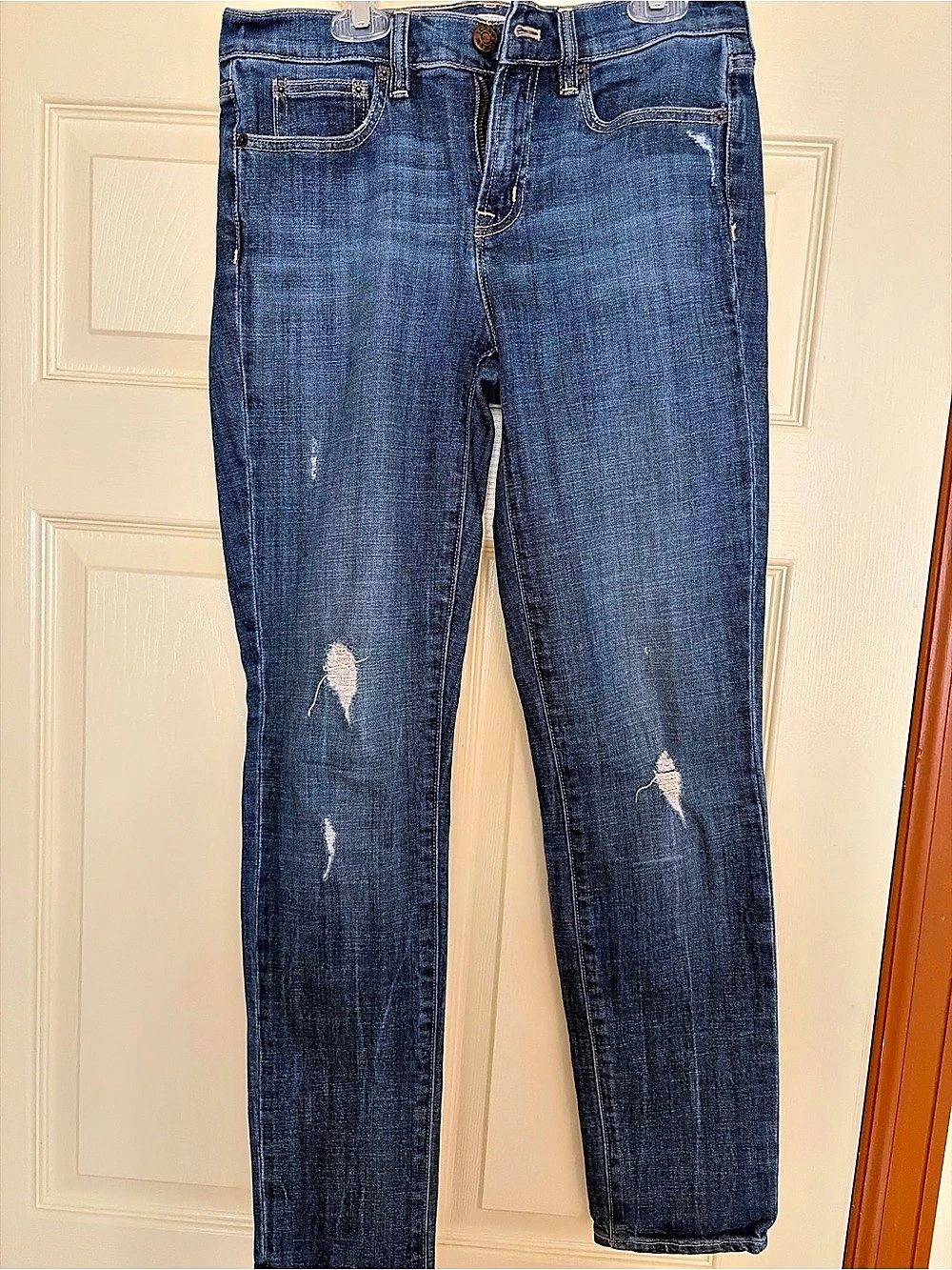 J.Crew Distressed Skinny Jeans in Blue Waist 27